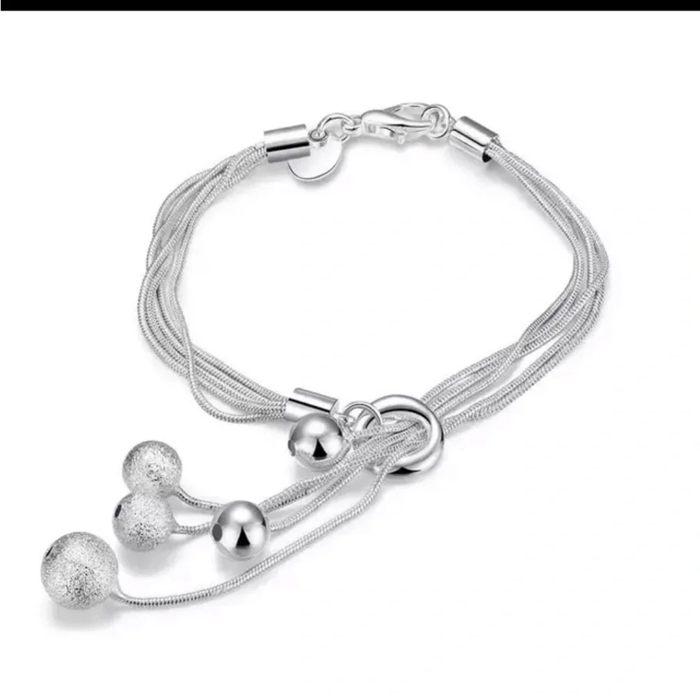 LAYER CHARM BEAD BRACELET 925 STERLING SILVER - Picture 2 of 2